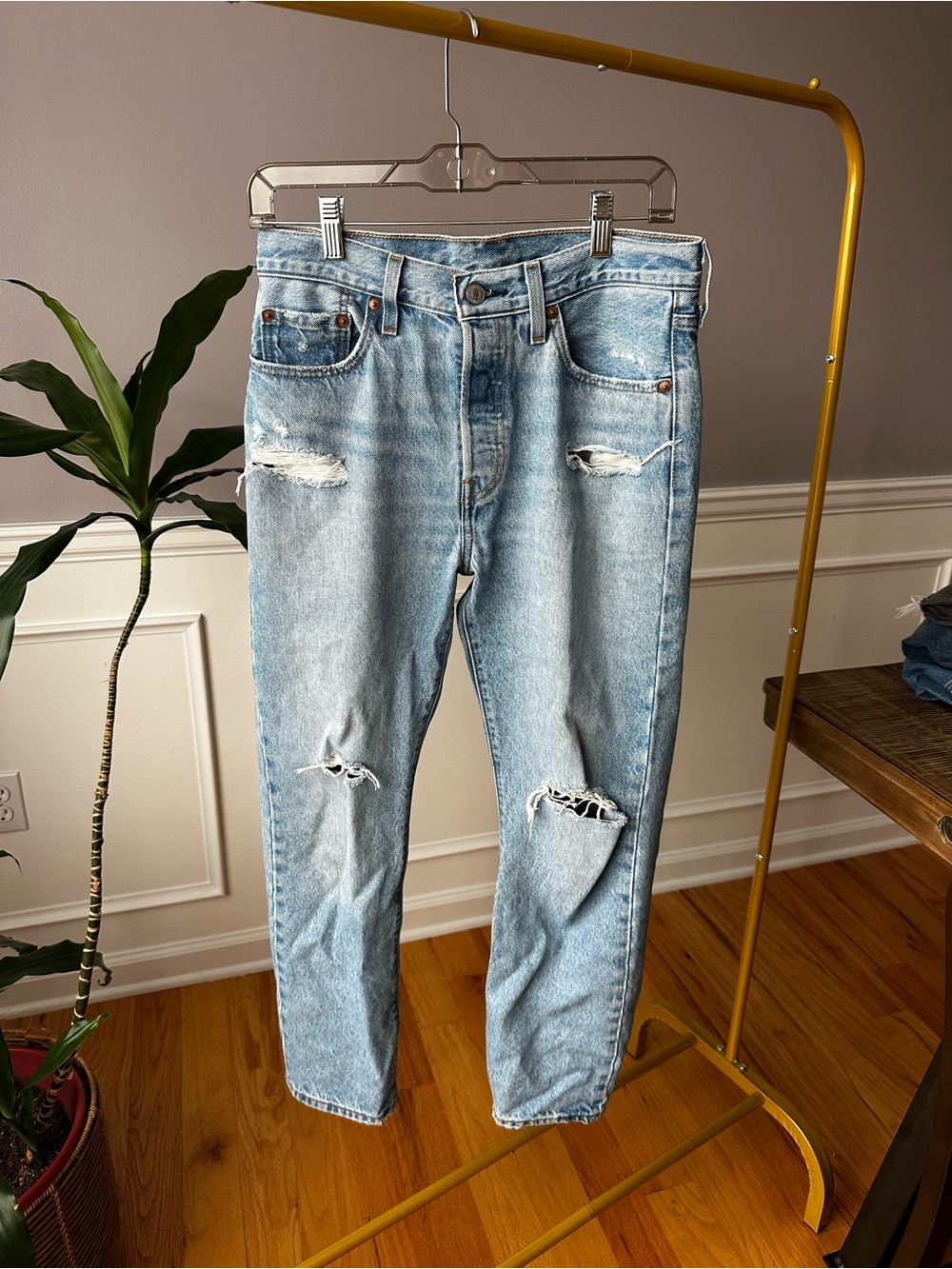 Light Blue Distressed Levi’s 501 Jeans